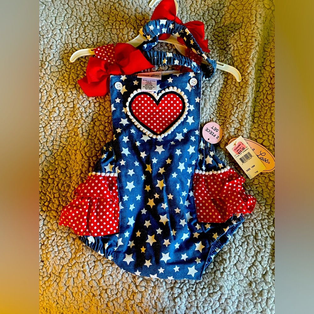 NWT 4th of July Romper with Matching Headband